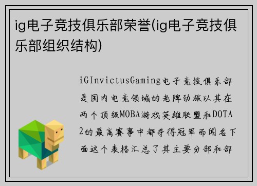 ig电子竞技俱乐部荣誉(ig电子竞技俱乐部组织结构)